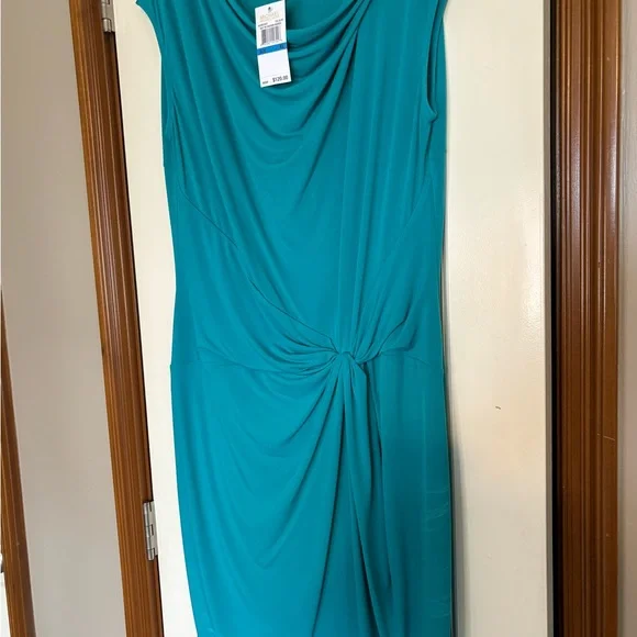 🌟NWT🌟Michael Kors Teal Draped Midi Dress - Picture 2 of 4